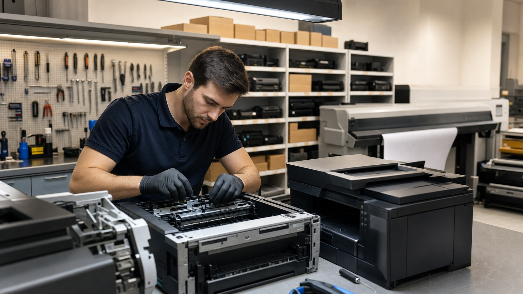 Officina di riparazione stampanti a Mantova con banco tecnico attrezzato